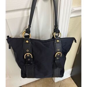 Navy‎ blue tote with gold hardware by Talbots